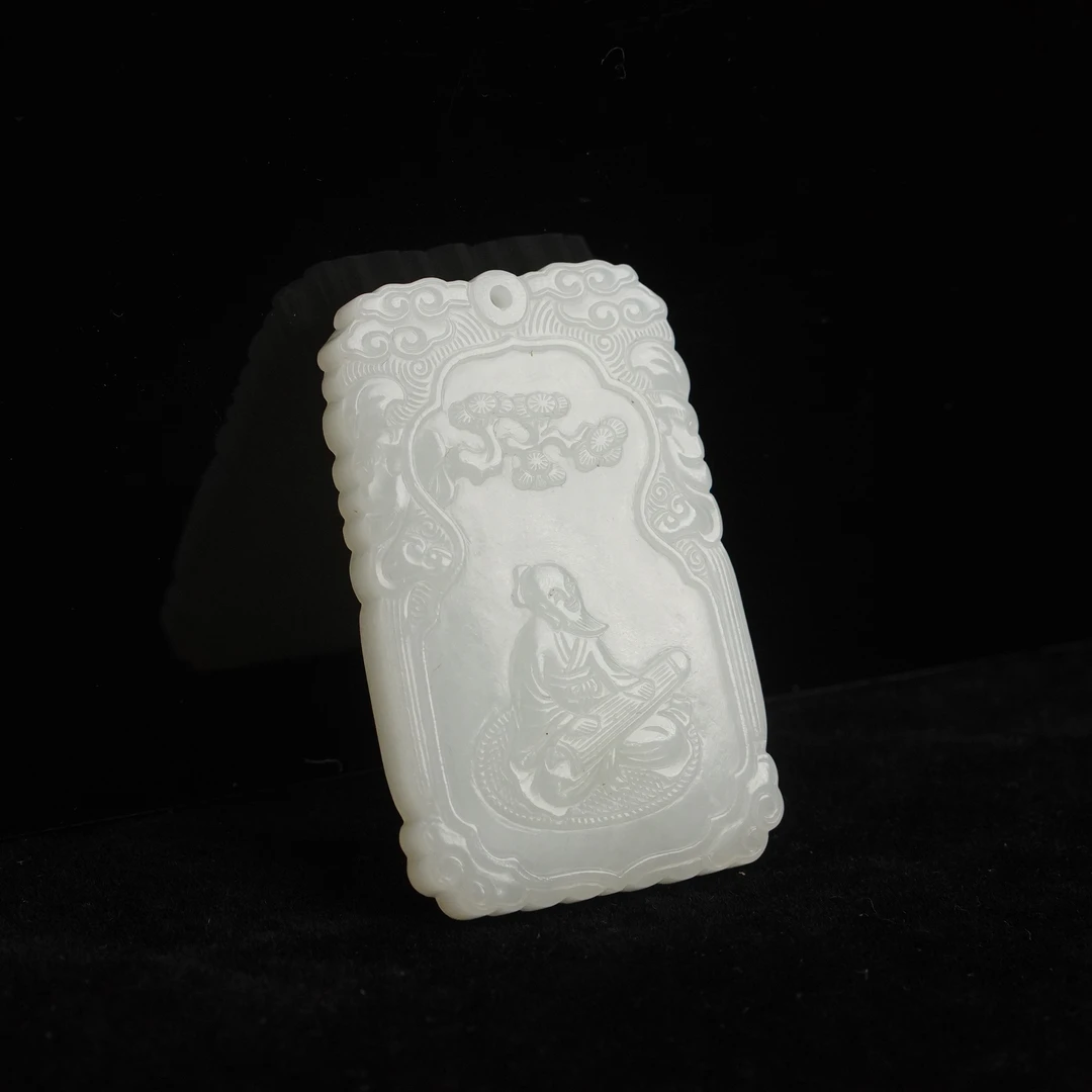 【清】白玉人物诗文牌（重30g）QTY692
