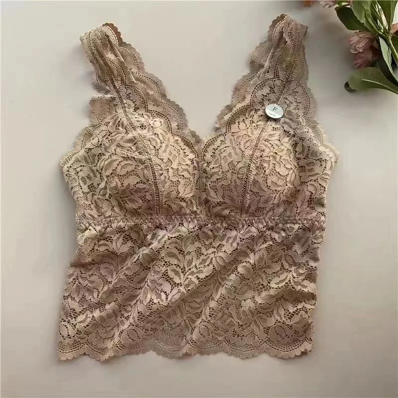 新款蕾丝无钢圈带胸垫打底美背背心4902