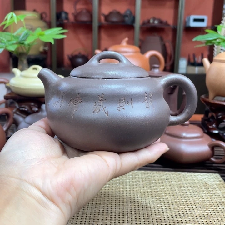 茶壶紫砂天青泥刻绘葫芦