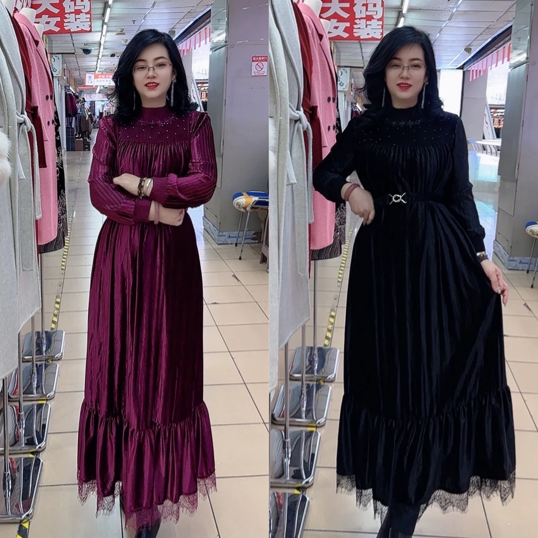 2025早秋新款黑色优雅赫本风蕾丝拼接连衣裙女时尚慵懒感中长裙子