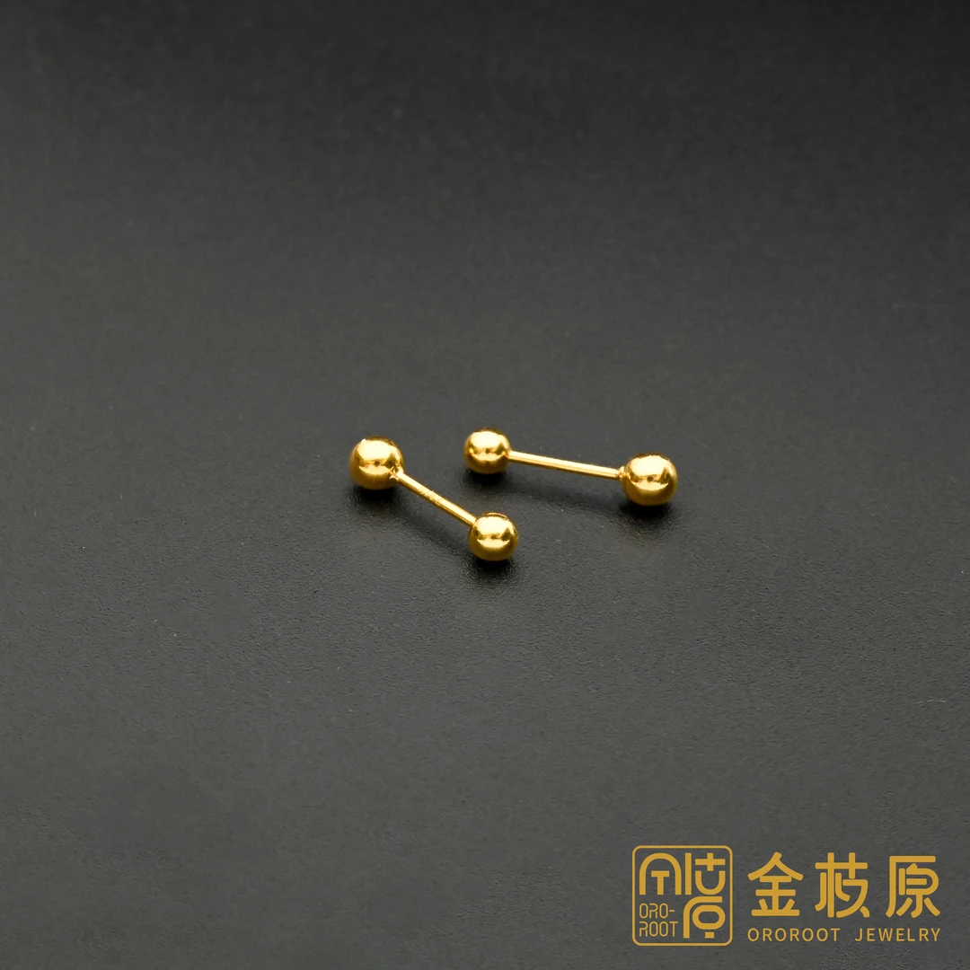 【金枝原】足金999 双头光面豆豆耳钉