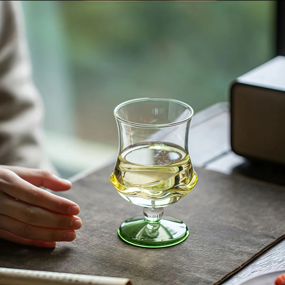 绪空 荷韵高足高硼硅玻璃耐热冷饮泡茶杯家用高档小清新花茶杯