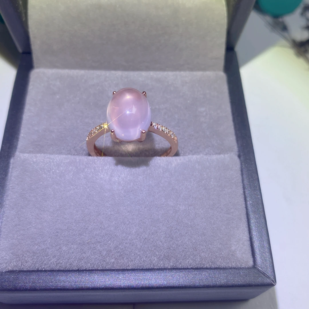 世纪珠宝S925银镀金天然粉水晶戒指 颜色好