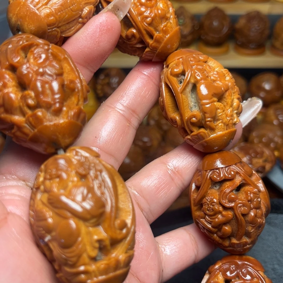 骑***速橄榄核把件镂空财神3.3