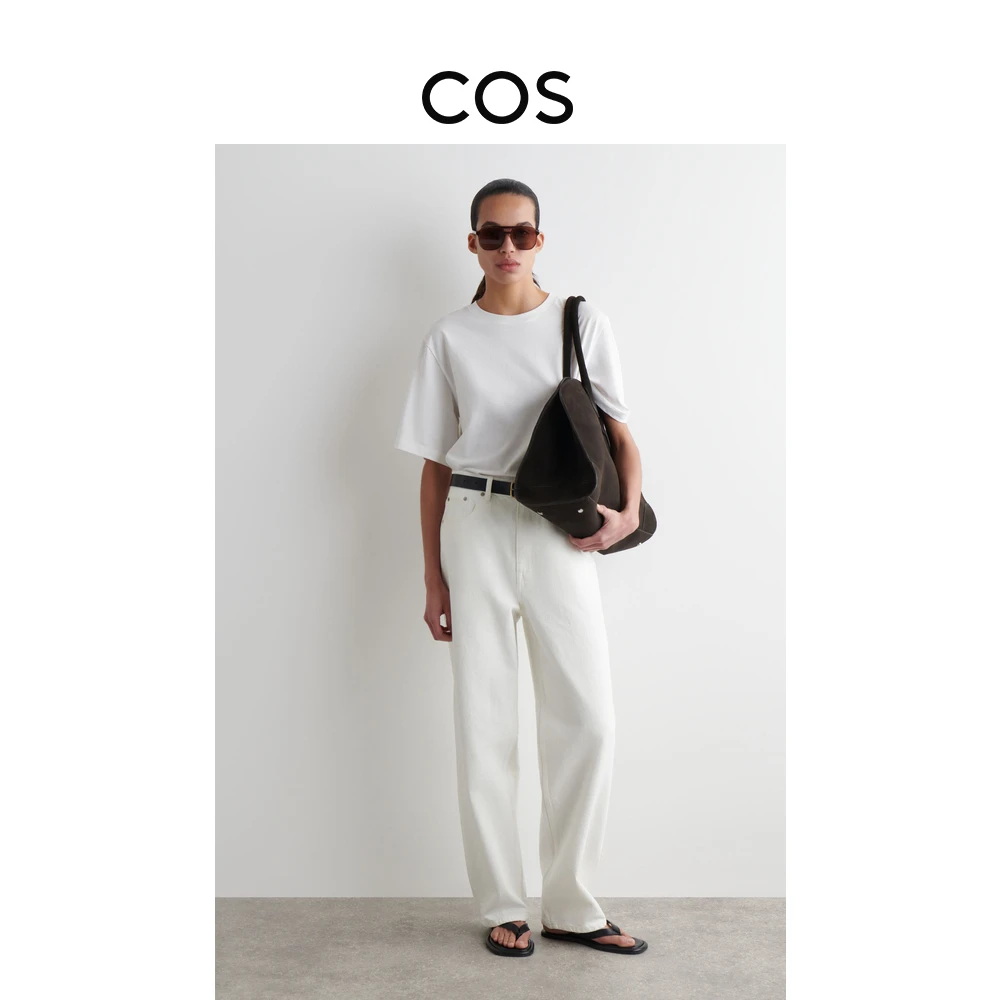 COS女装 标准版型桶形中腰牛仔裤白色2025夏季新品1257004004