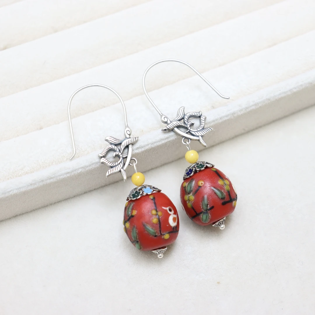 925银耳饰 时尚百搭民族风琉璃时尚国风女款耳饰耳坠