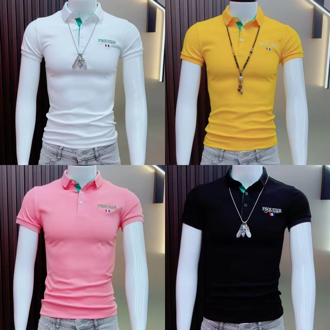 时尚刺绣夏季修身Polo衫男短袖透气帅气潮流轻奢翻领t衫