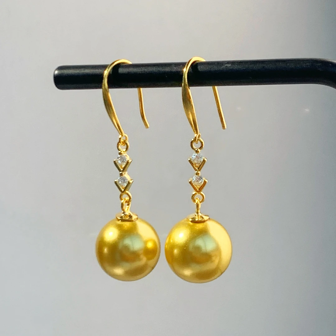 925银仿珍珠耳饰 12mm香槟色精致百搭款耳钩S925耳环　G1-002