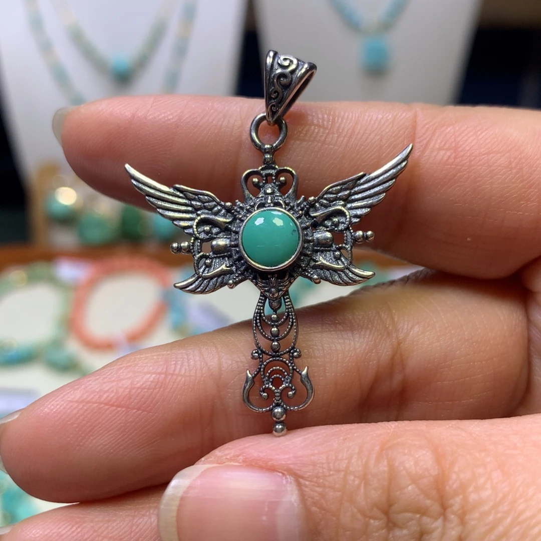 绿松石银S925镶嵌吊坠