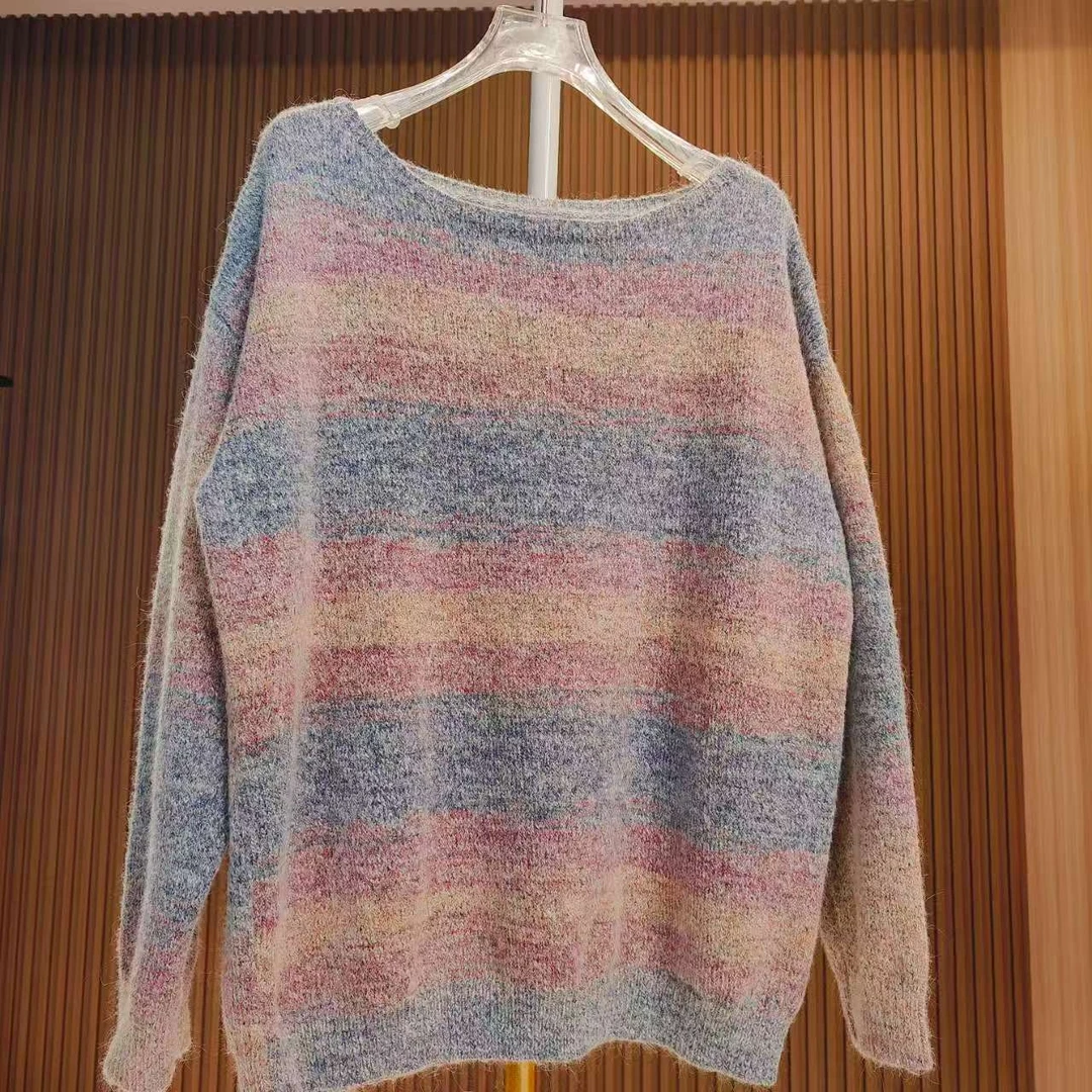 【彩虹桥】薄款厚款宽松型扎染圆领衫秋冬时尚网红条纹打底N8ZY1181