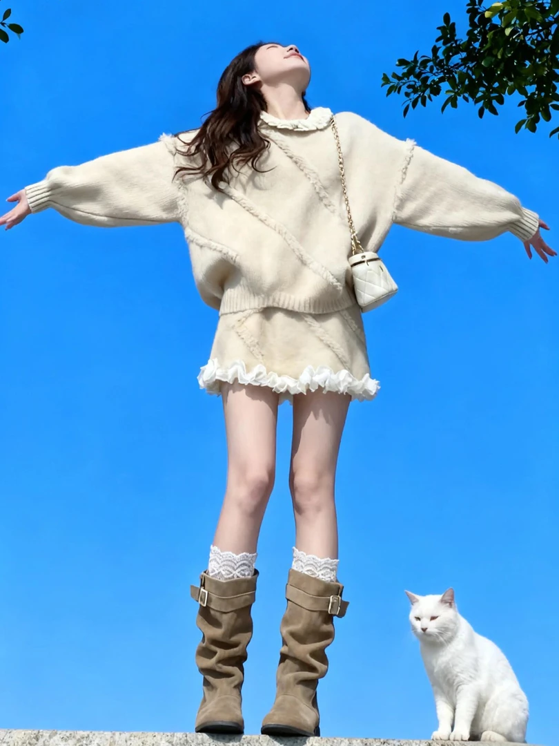 2026秋冬装穿搭一整套针织毛衣连衣裙子女巨好看元旦跨年穿搭短裙