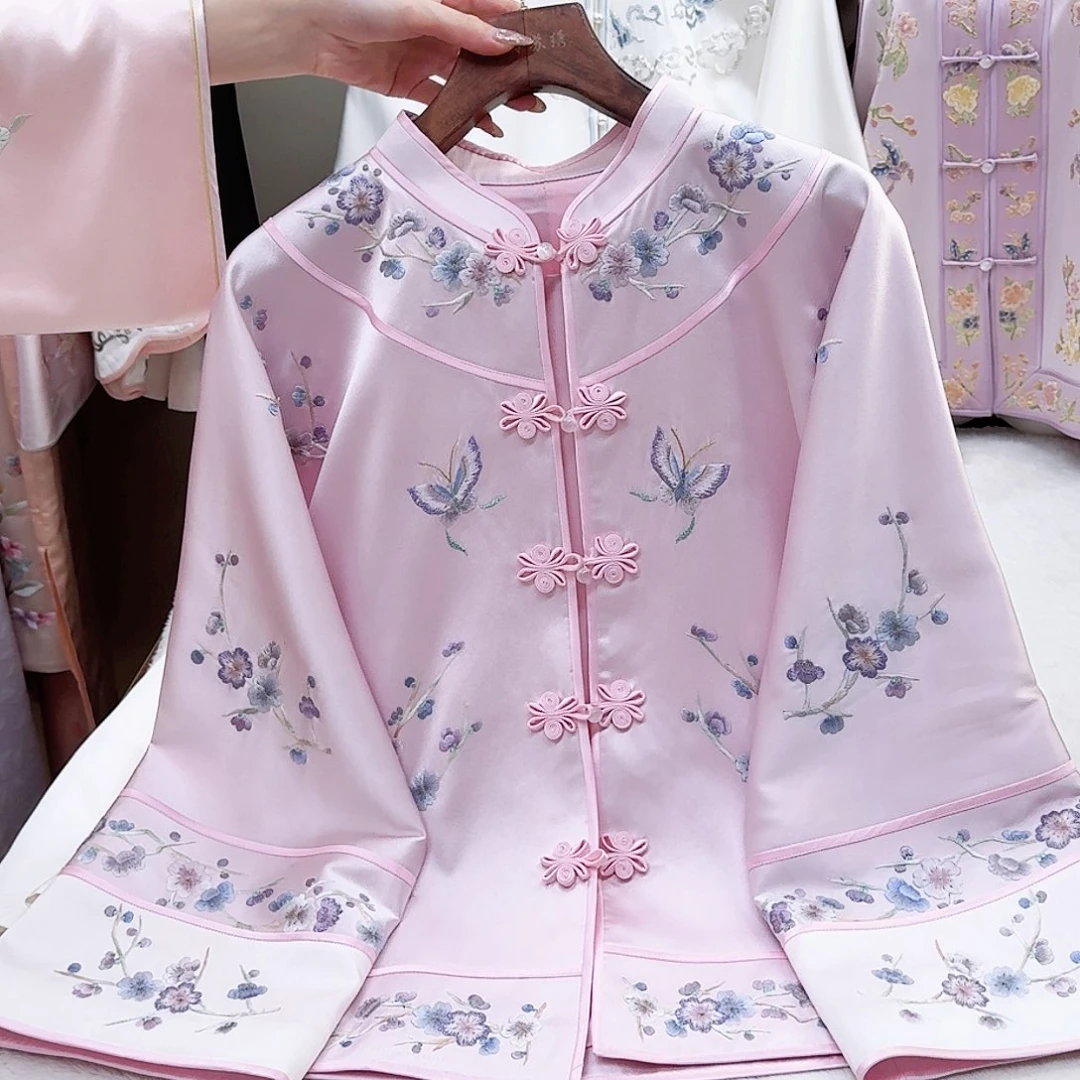 织绣真丝梅花立领上衣