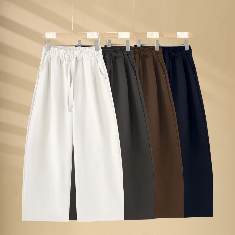 简约时尚百搭松紧腰抽绳阔腿裤女2025秋季新款百搭休闲直筒裤