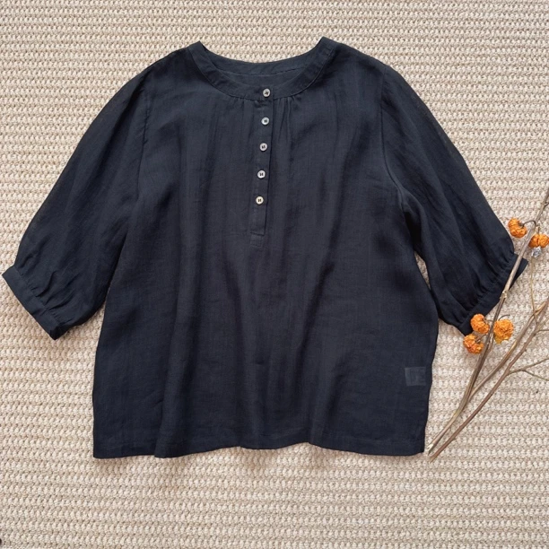 原生态水果酵素洗100支加密苎麻圆领短袖上衣