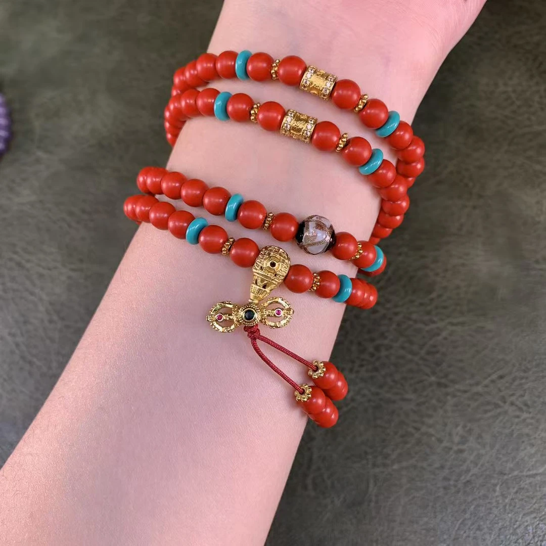 含辰砂工艺品朱砂108颗（0.6）多圈珠串MK1102