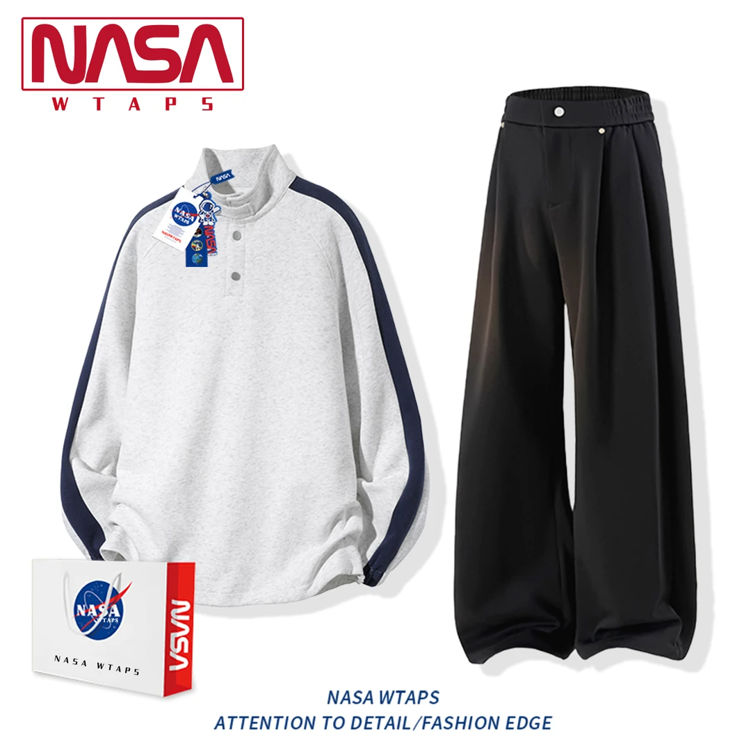 NASA WTAPS美式立领拼接卫衣套装男款春秋季潮牌痞帅休闲运动套装
