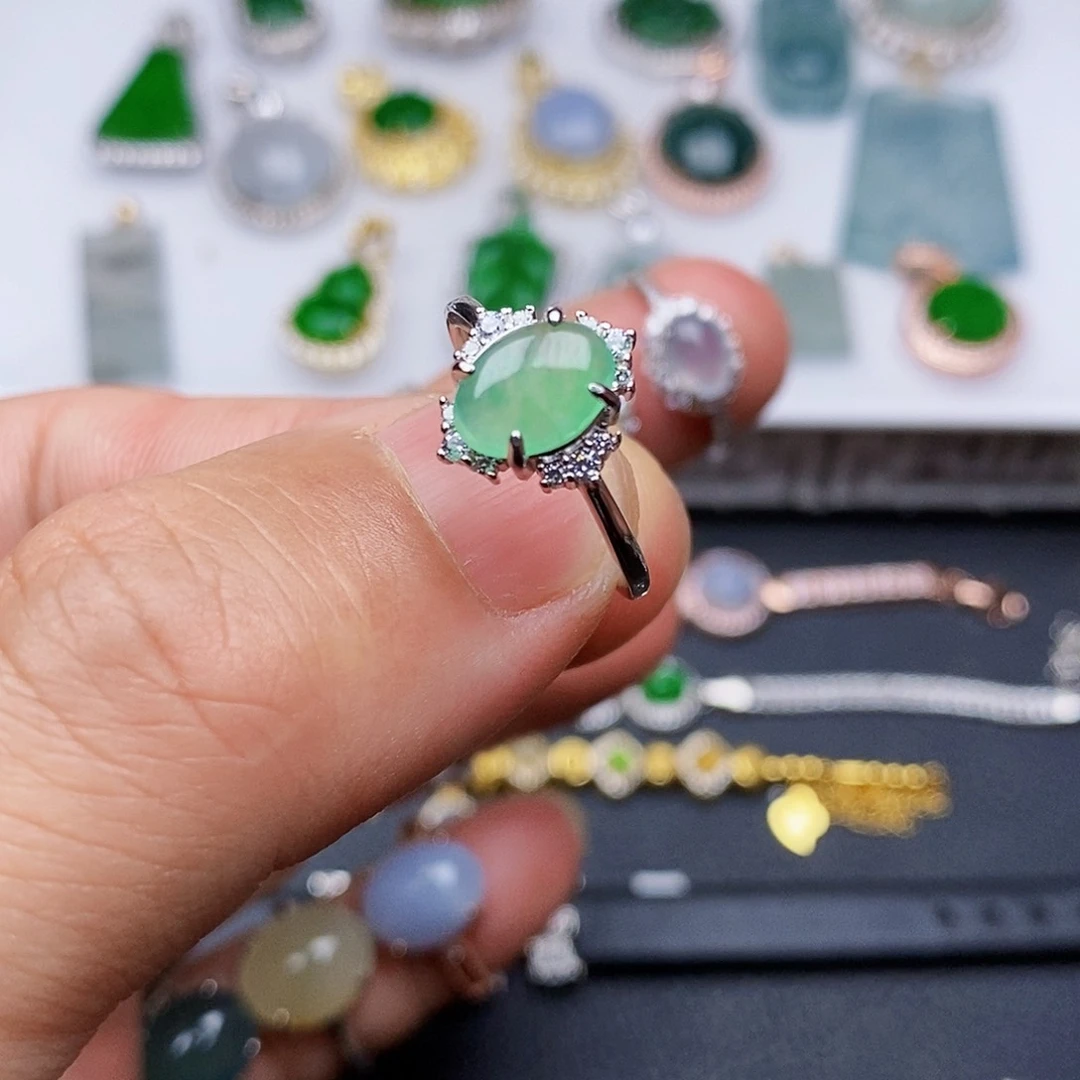 翡翠戒指银S925镶嵌戒指