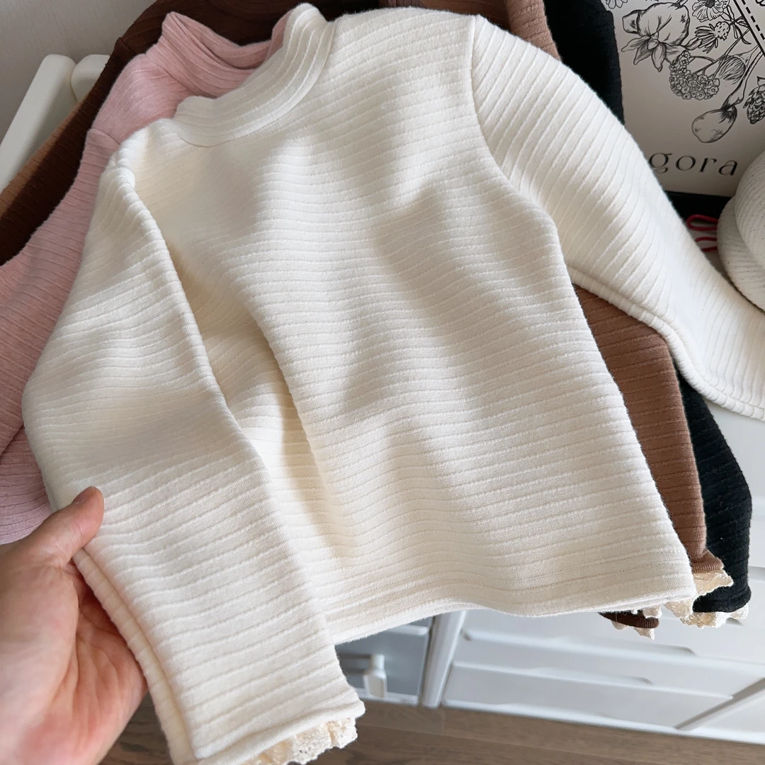 HHkids女童秋冬款碎花打底衫女宝宝加绒条纹T恤儿童上衣ACT551