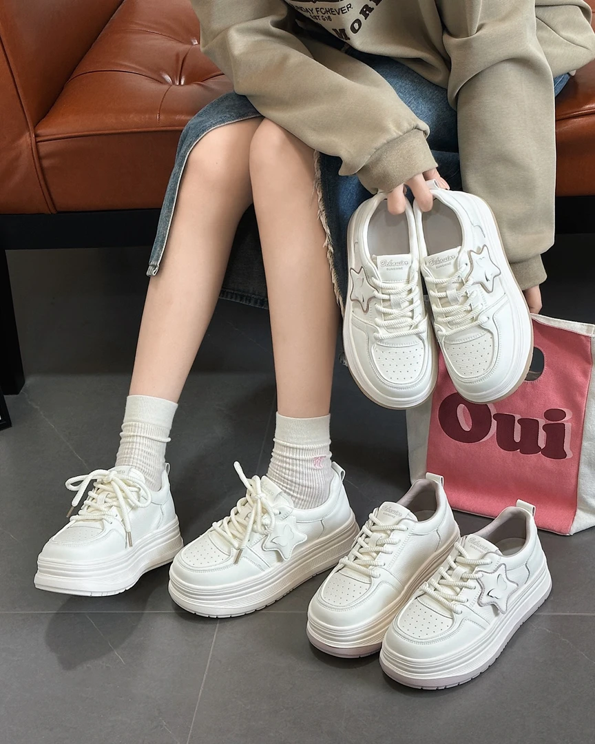 「姚姚严选」2025新款圆头厚底小白鞋时尚百搭运动休闲鞋1166-12