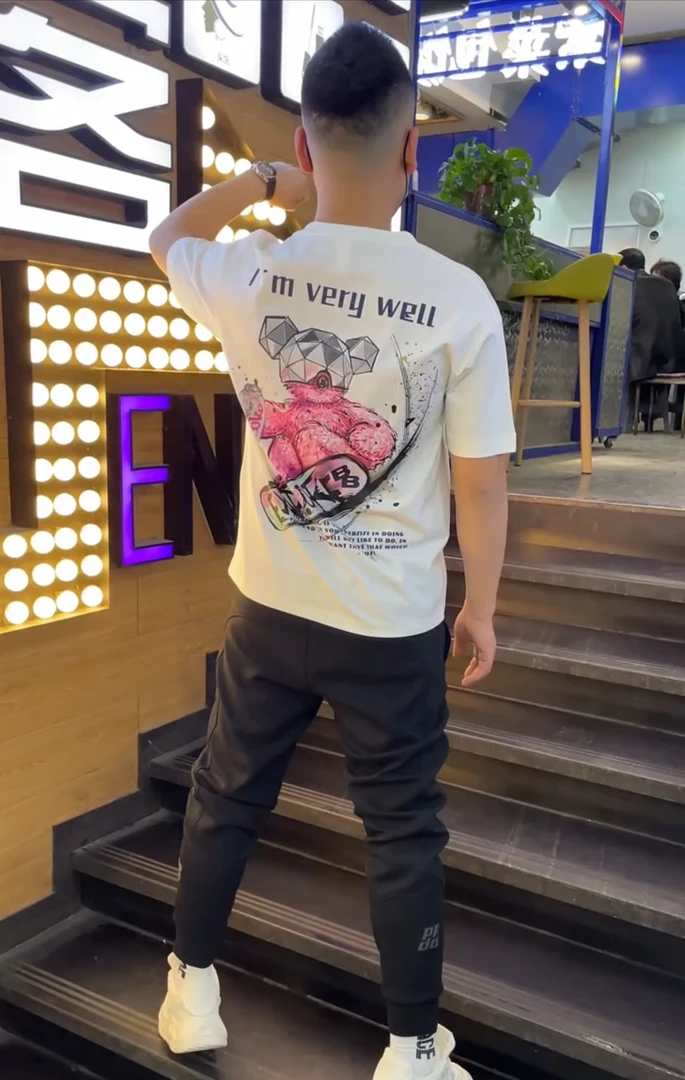 2025夏季新款男士短袖休闲个性印花圆领上衣百搭半袖潮牌打底T恤