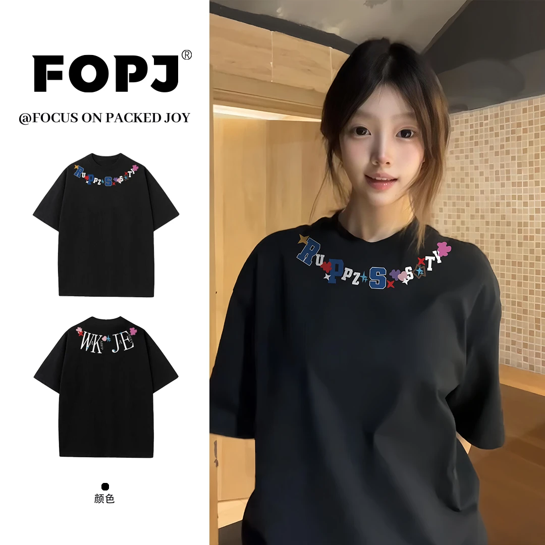 FOPJ夏季新款潮牌高街重磅纯棉短袖女t恤时尚休闲内搭半袖ins上衣