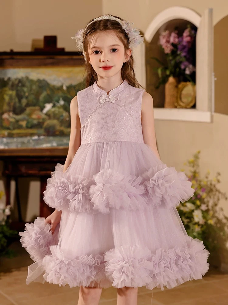 2025年新款“紫梦”重工国风珍珠盘口气质优雅礼服裙子