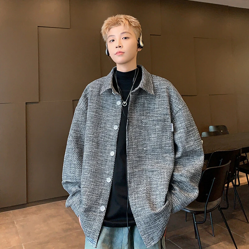 小香风帅气夹克男大码休闲宽松秋冬季外套高级感青年潮流百搭上衣
