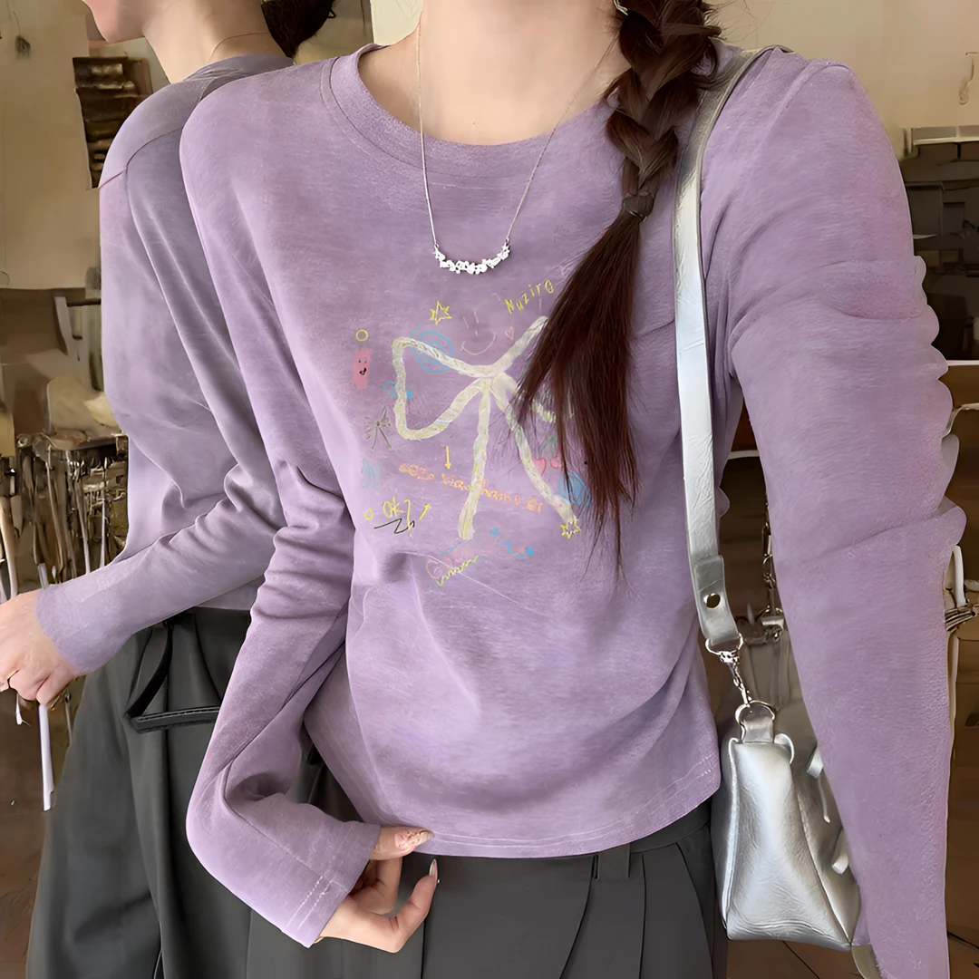 正肩收腰修身短款内搭打底衫长袖T恤女装早秋冬季甜辣百搭上衣服