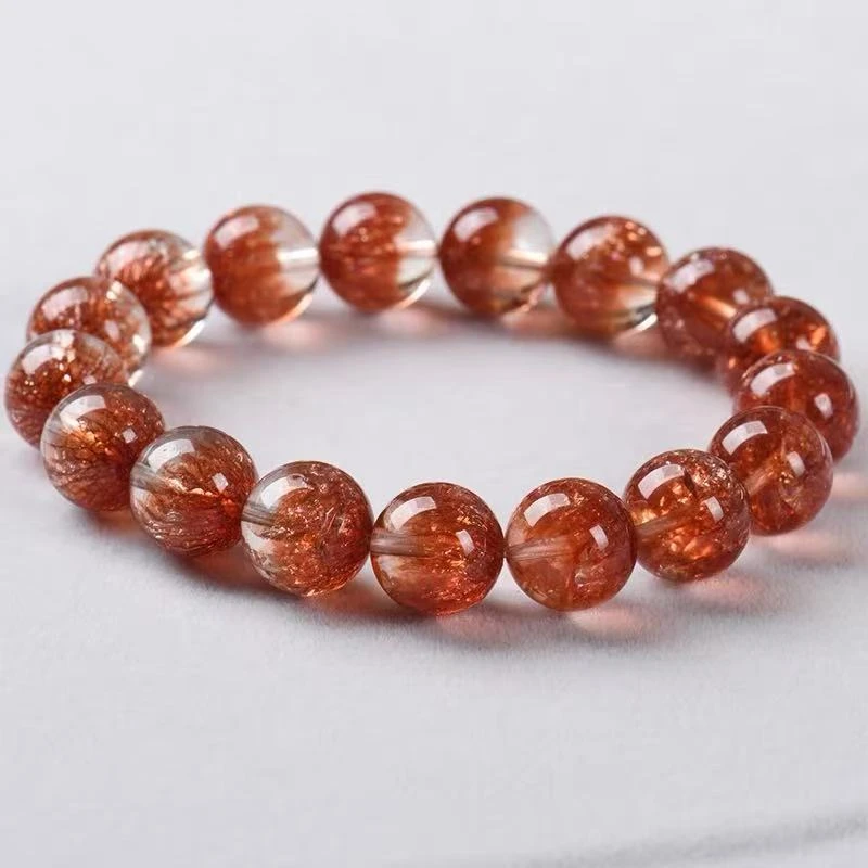 天然红烟花超七水晶手串聚宝盆手链金草莓爆闪红水晶正品男女桃花