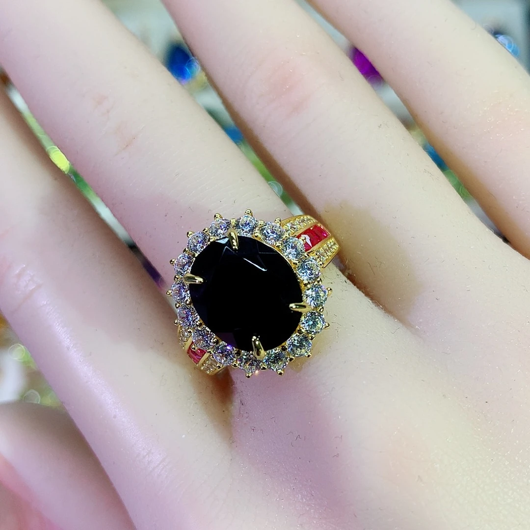 玛瑙/玉髓戒指银S925镀金镶嵌