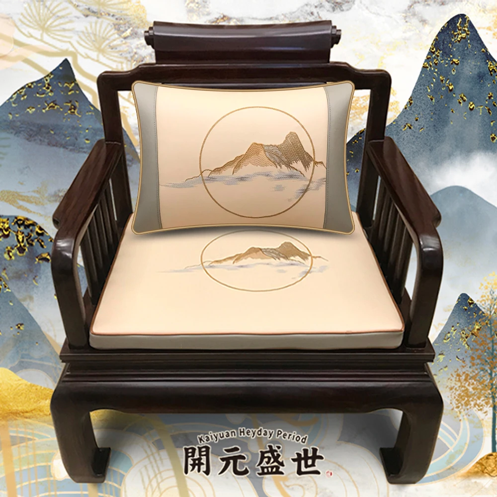 红木沙发仿真皮坐垫定制压线圈椅茶台垫竹席双面用新中式防滑抱枕