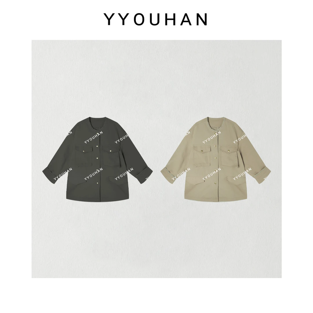 月月不吃鱼2025春款小众设计极简风四口袋纯色风衣外套 2502C588
