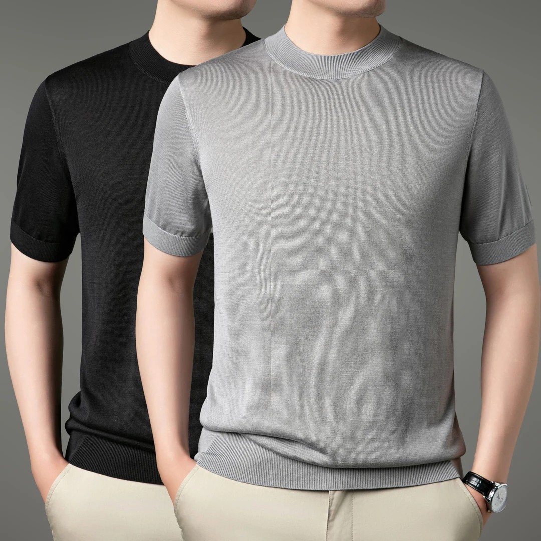 【莱赛尔天丝】夏季新款男士针织短袖纯色圆领时尚柔暖透气亲肤上衣