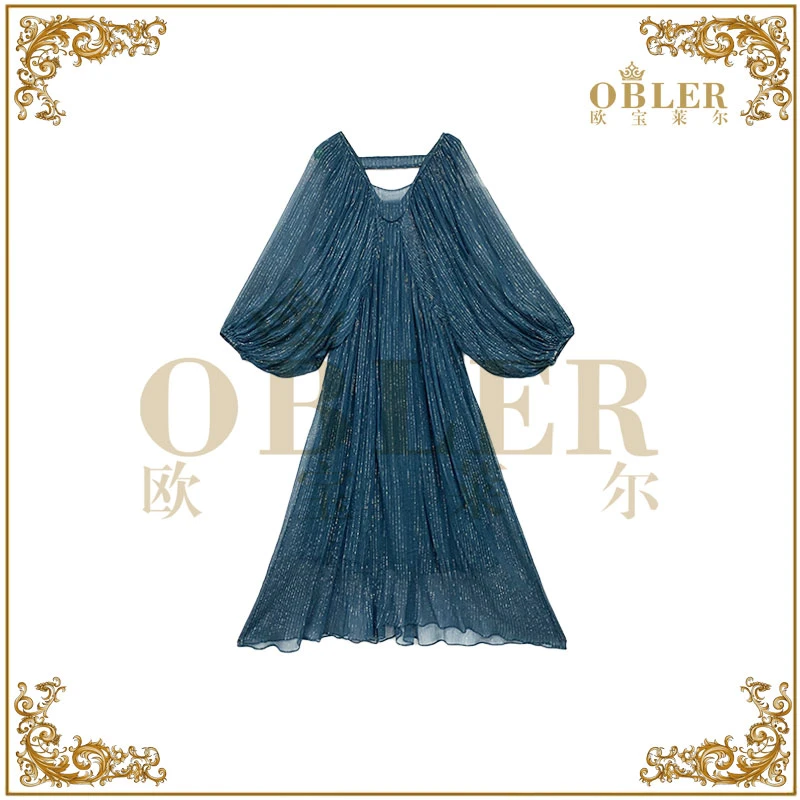 【欧宝莱尔】新款气质时尚轻奢莫奈女装连衣裙6106-283