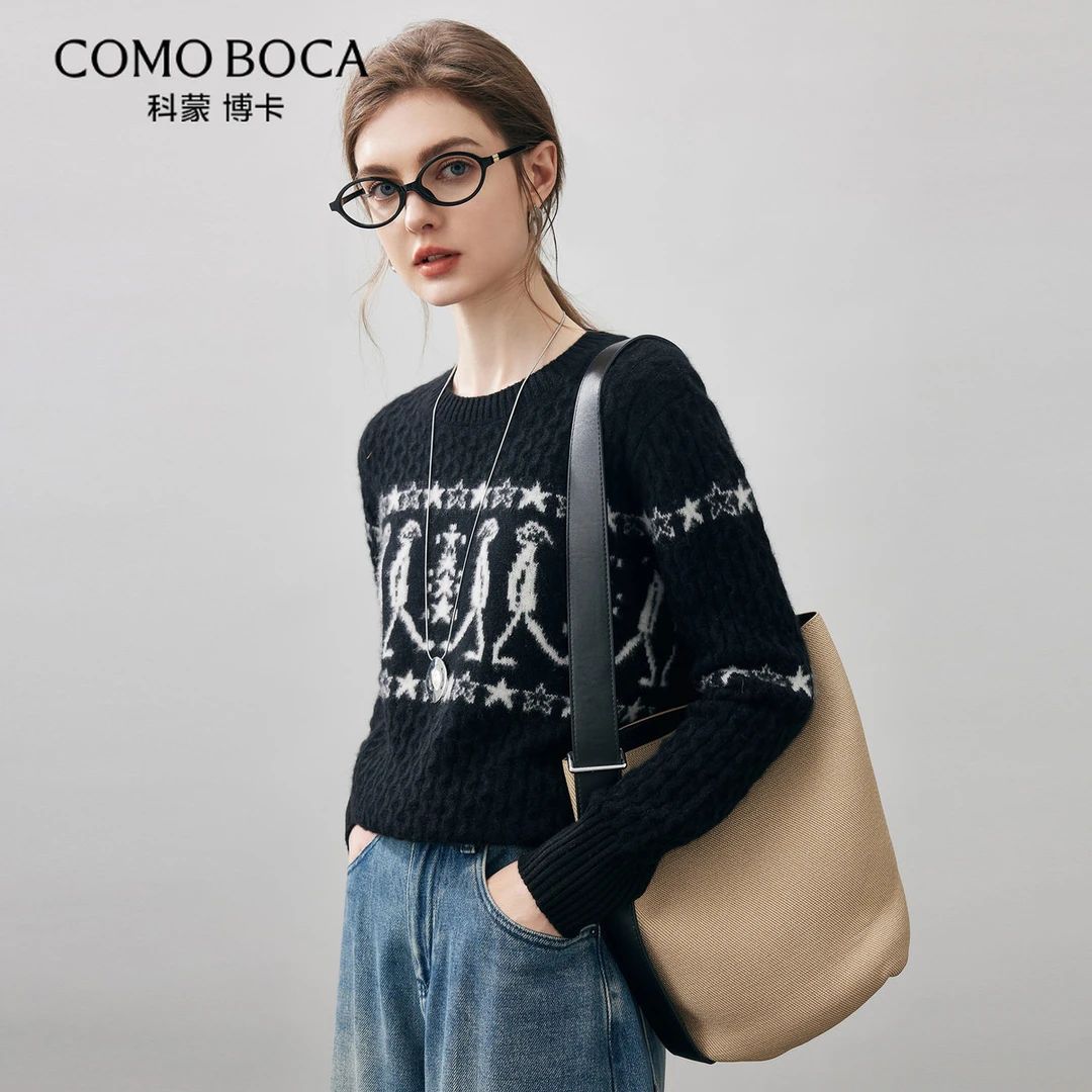 COMOBOCA/科蒙·博卡25秋冬甜酷针织上衣费尔岛提花羊绒衫KST1388