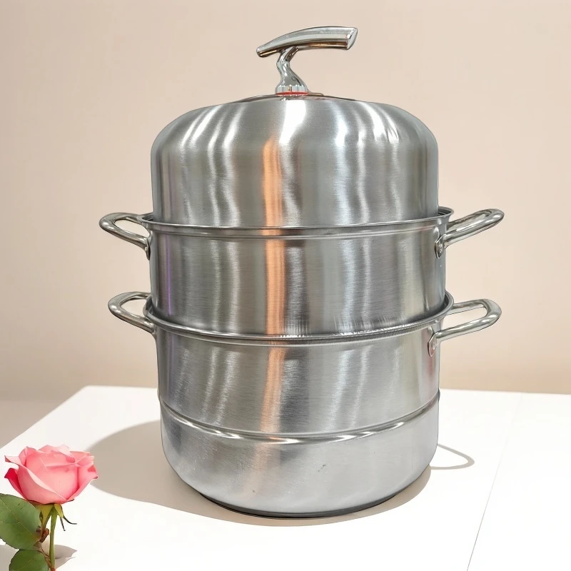 【28CM】新款不锈钢蒸锅家用加高加厚三层食品级一体成型蒸煮锅
