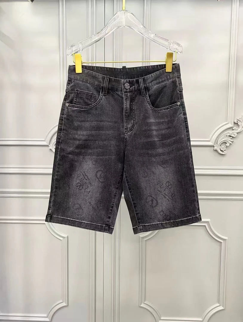 《叶先生精选》夏季新款休闲男士黑灰小V字牛仔短裤53033-1