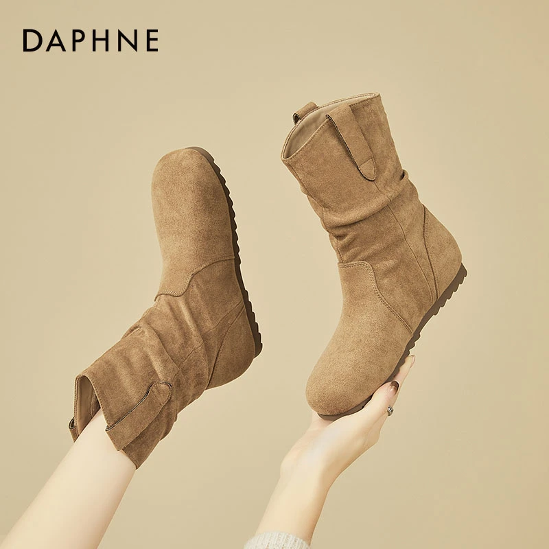 达芙妮显瘦堆堆靴女冬季2025年新款复古西部牛仔短靴加绒马丁靴