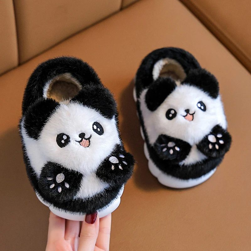 棉拖鞋2025冬季熊猫儿童拖鞋冬季新款保暖居家防滑卡通加绒宝宝