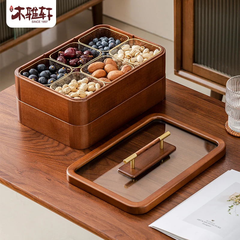 实木干果盒新中式坚果零食干果果盒客厅茶几家用水果盘精致瓜子盘