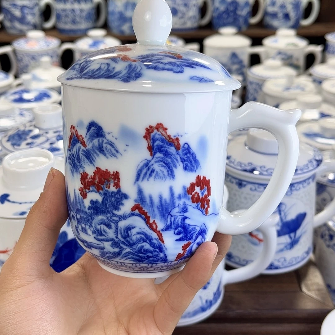 玻*心景德镇陶瓷马克杯带盖