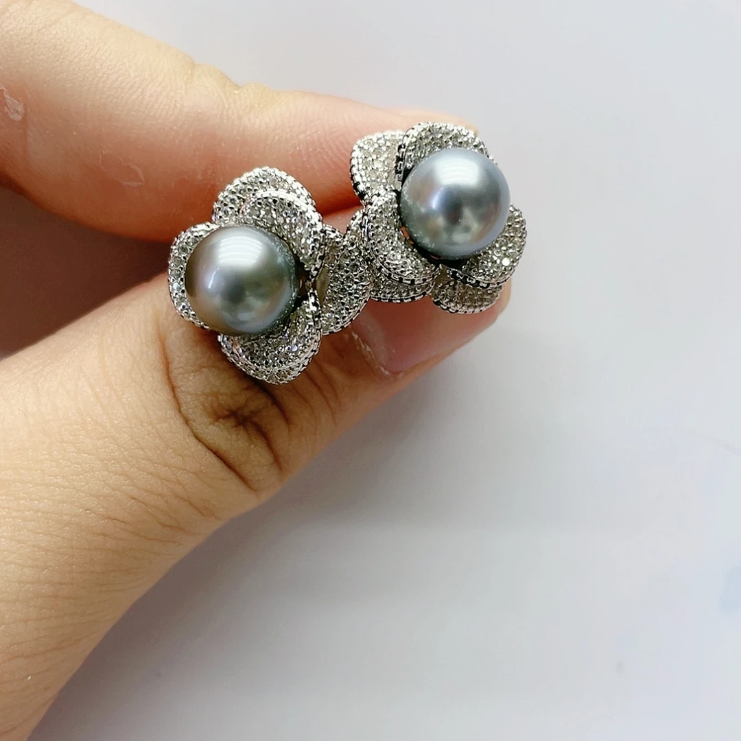 海水珍珠耳饰银S925镶嵌