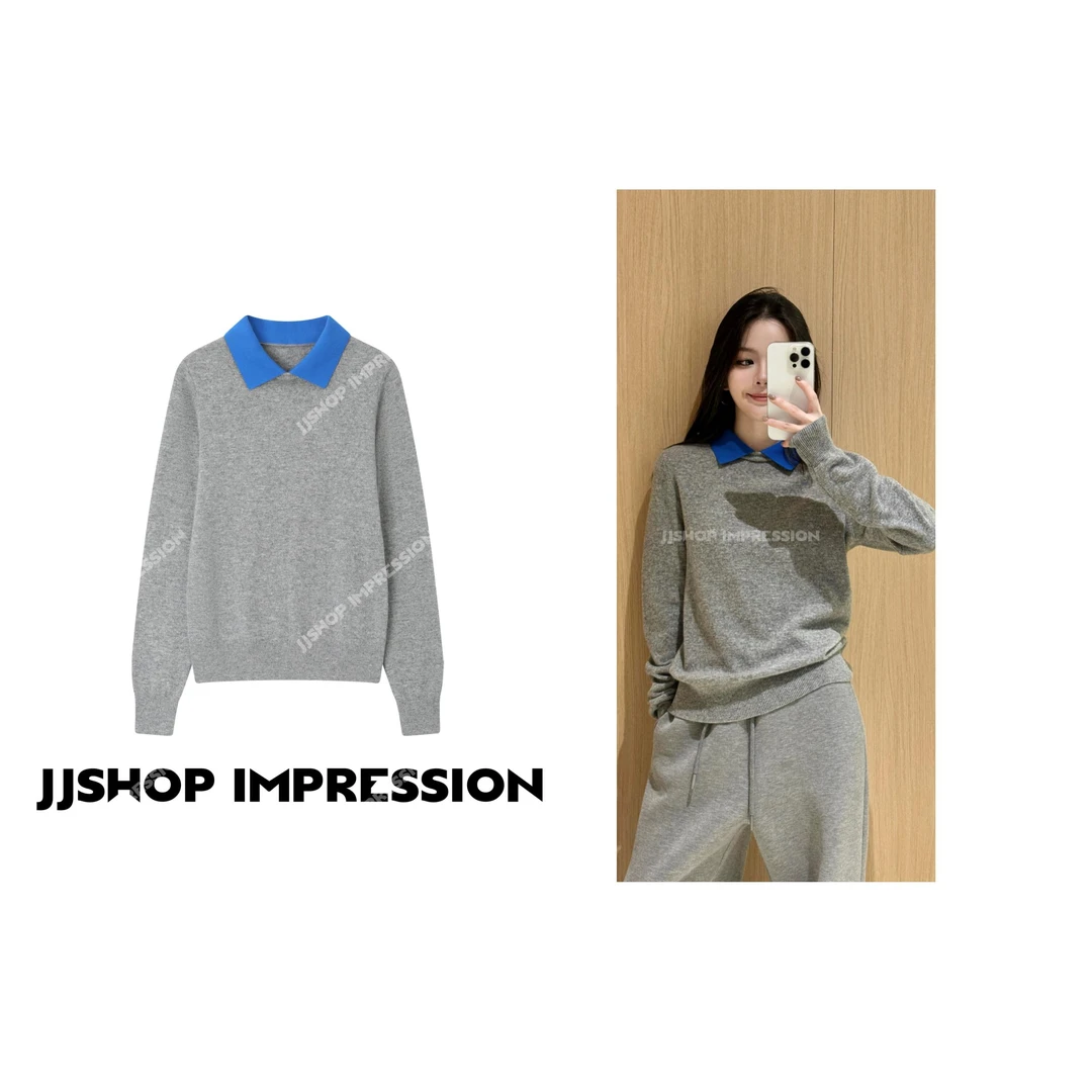 【蓝领假两件针织衫】JJSHOP IMPRESSION秋冬全羊毛极简风羊毛衫