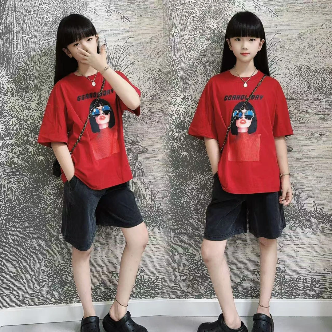 女童夏季韩版宽松短袖T恤儿童百搭了防牛仔短裤2025新款夏款衣服