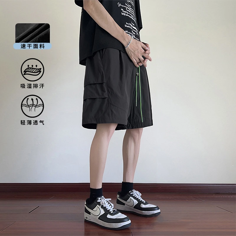 夏季薄款工装运动短裤男冰丝凉感宽松休闲直筒裤子潮流百搭五分裤