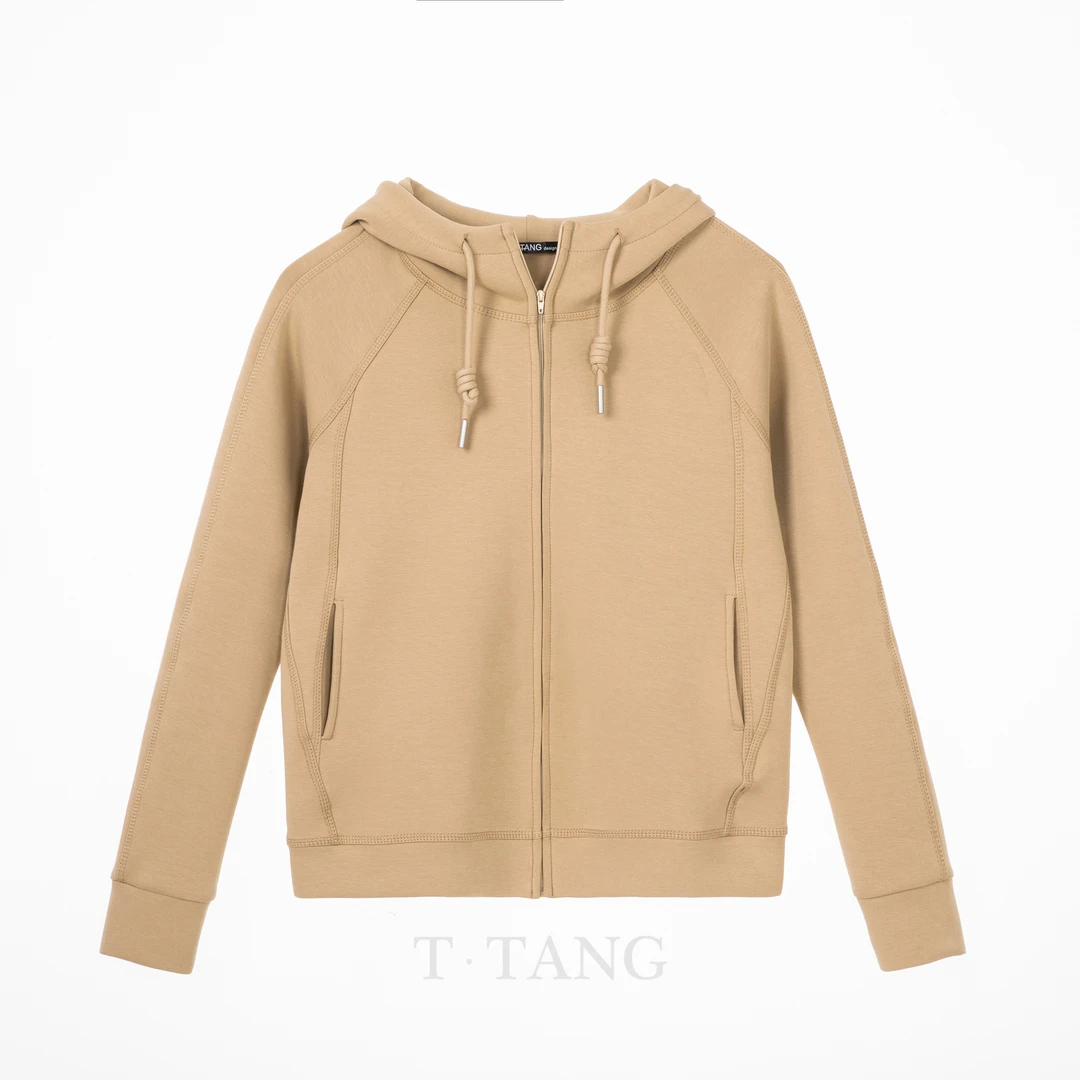 FL早秋女士时尚百搭必入纯色拉链抽绳休闲时尚连帽修身卫衣【507】