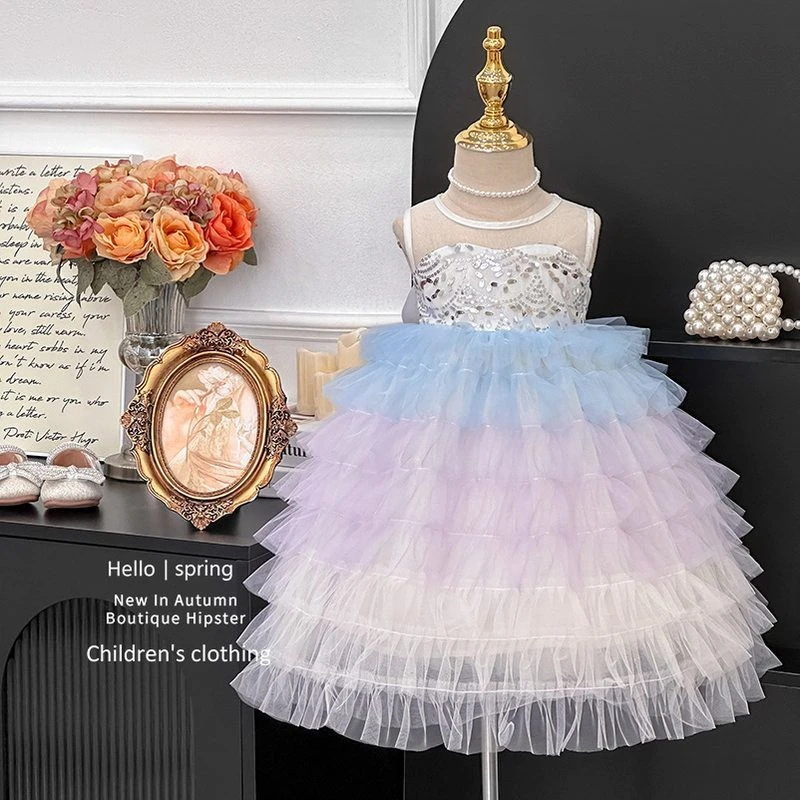 女童连衣裙夏季2025新款夏款儿童洋气时髦蛋糕裙女宝宝夏装公主