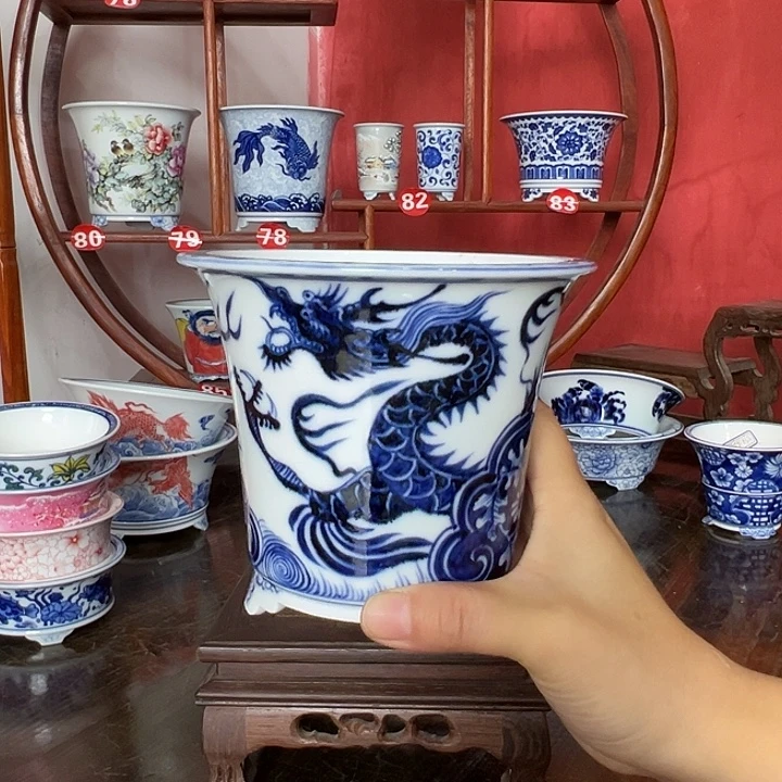 摆件墨奈手工手绘陶瓷花盆口11高11