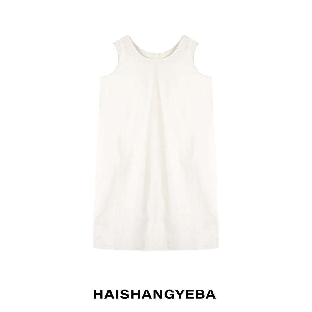 【海上叶爸】新款2025夏季百搭棉套头宽松U领中长无袖连衣裙