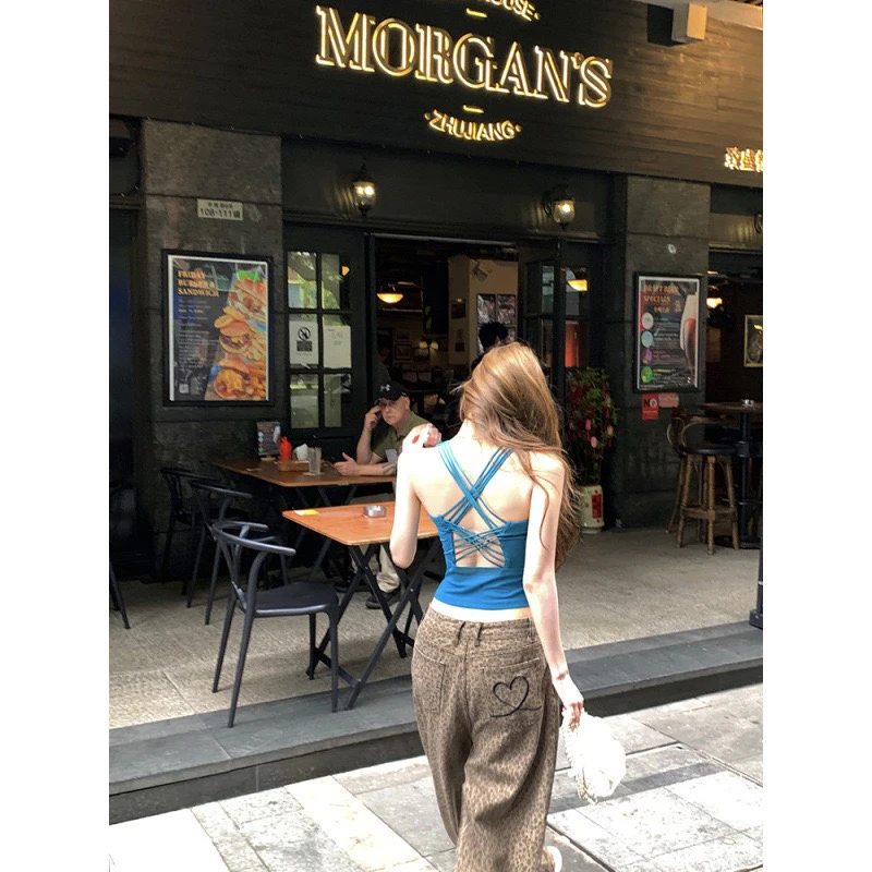 热浪甜心辣妹露背设计背心吊带女夏季无袖上衣